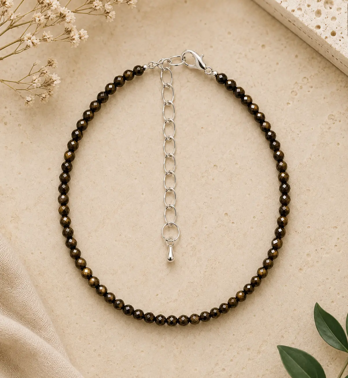 Golden Obsidian Anklet